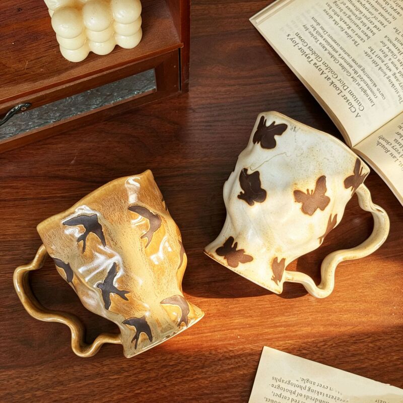 Vintage Butterfly Ceramic Cup, Artistic Style Household Drinking Cup, Creative Coffee Cup, Gift Cup for Friends and Besties