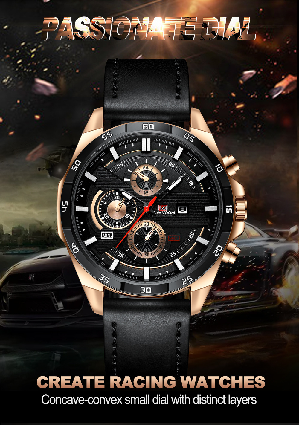 VA VA VOOM Gürtel Stahlband Uhr Sport Freizeit Quarzuhr Kalender Herrenuhr_voghion.com