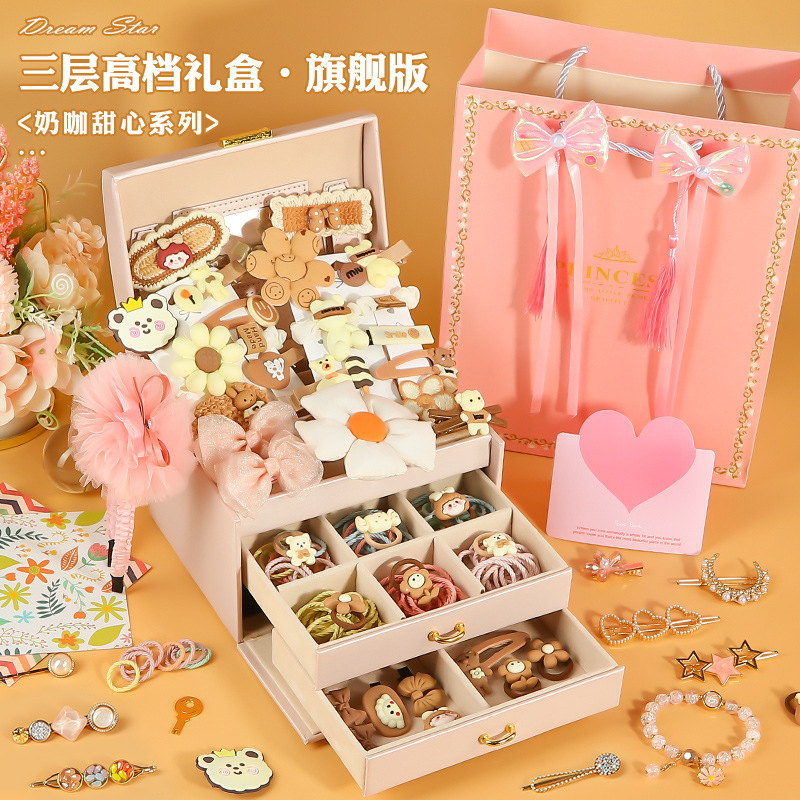 Regalo del día del niño Juguetes de cumpleaños para niñas Niña de 3 años, 10 niñas, 8 cajas de regalo de joyas, 9 accesorios para el cabello