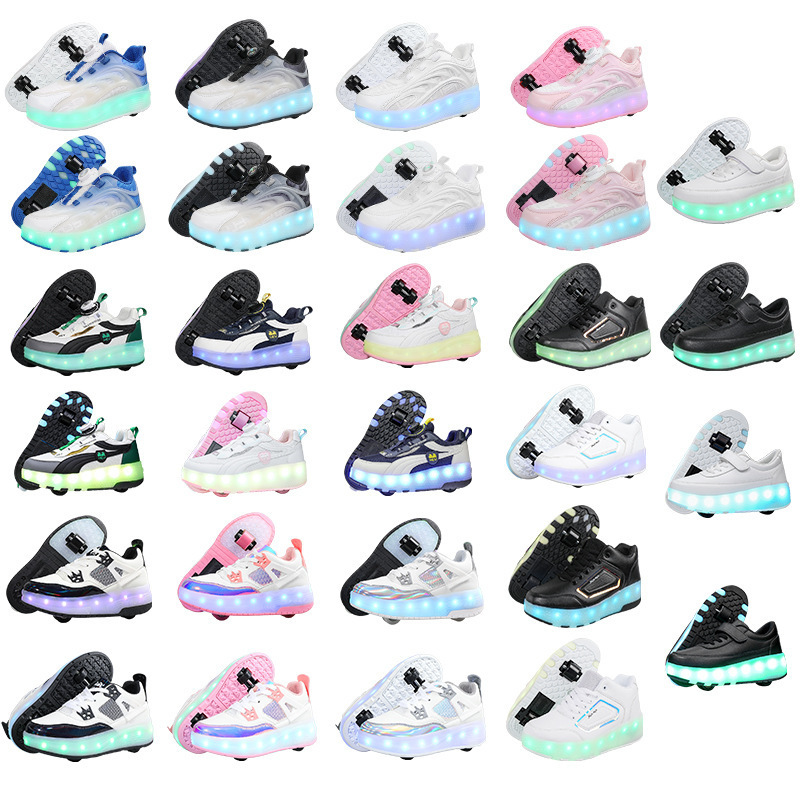Cross-Border Export Kidsren's Heelys Shoes Boys Led Light-Emitting Shoes USB Charging Girls Outdoor Sports Student Skates