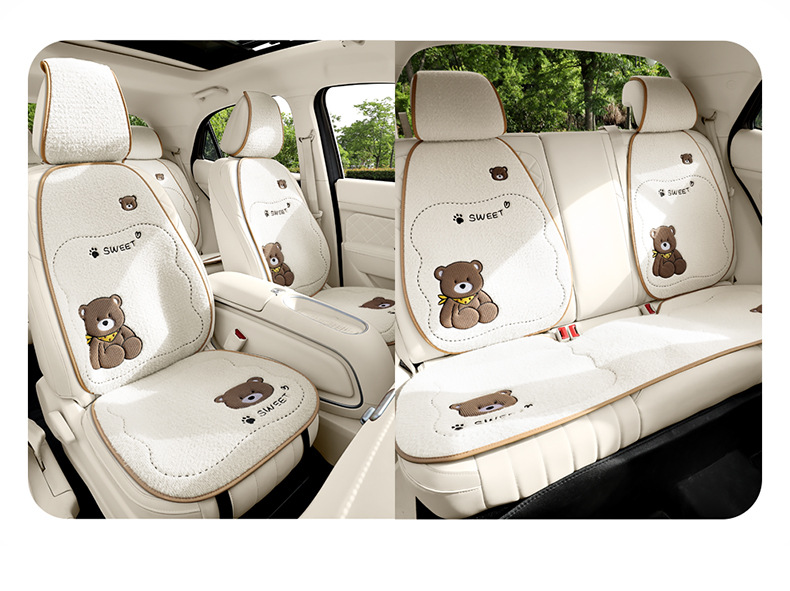 Winter Plush Bear Car Seat Cushion Car Cushion Neck Pillow Winter Warm Car Interior Supplies