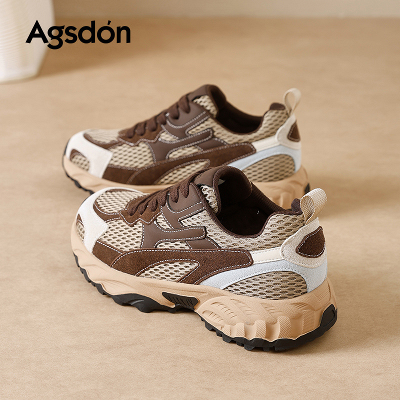 Augu Shi Deng zapatos de fondo grueso para padres y mujeres 2025 nuevo otoño marrón retro zapatillas de carreras casuales pequeñas