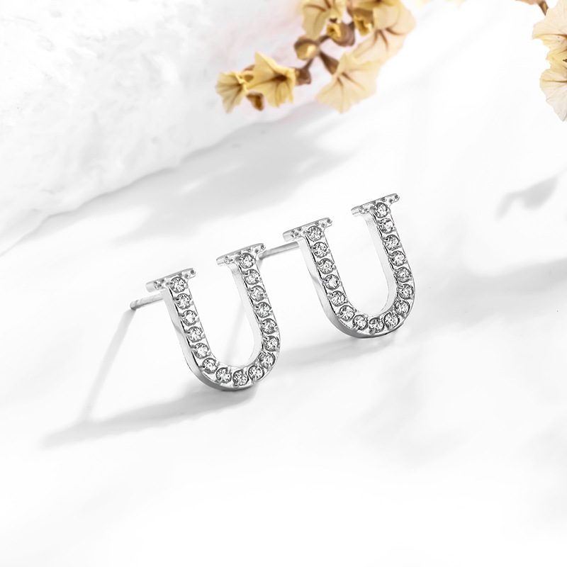Letter Pattern 1 Pair Simple Style Letter Inlay Titanium Steel Zircon Ear Studs