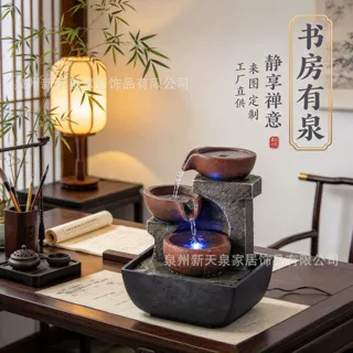新款禅意叠碗流水摆件循环水客厅办公室桌面装饰树脂工艺礼品批发