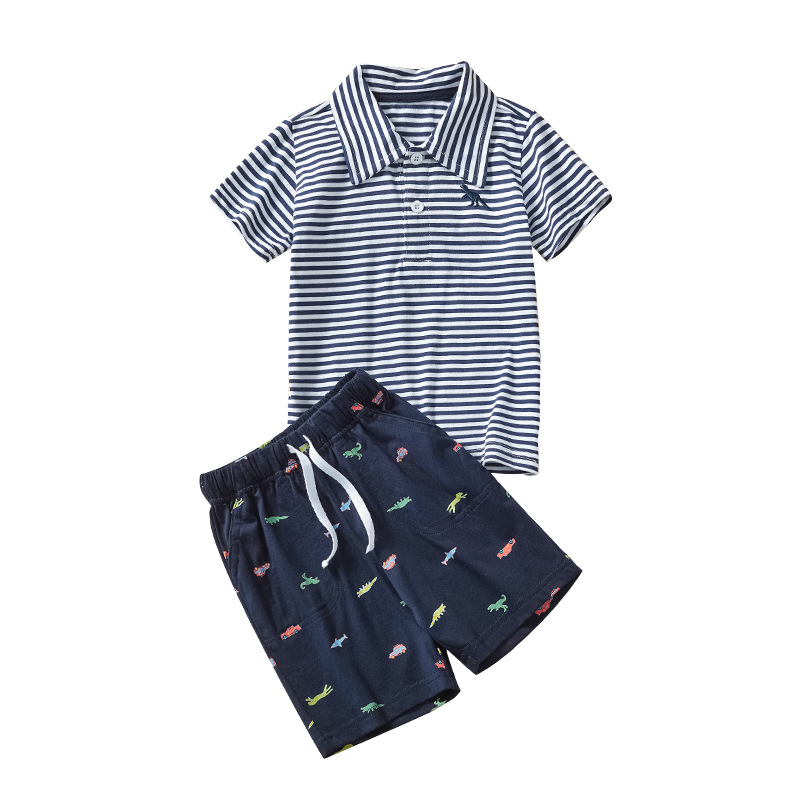 Marca europea y americana 2025 verano nueva ropa infantil conjunto de dos piezas niños camiseta de manga corta pantalones cortos traje fábrica al por mayor