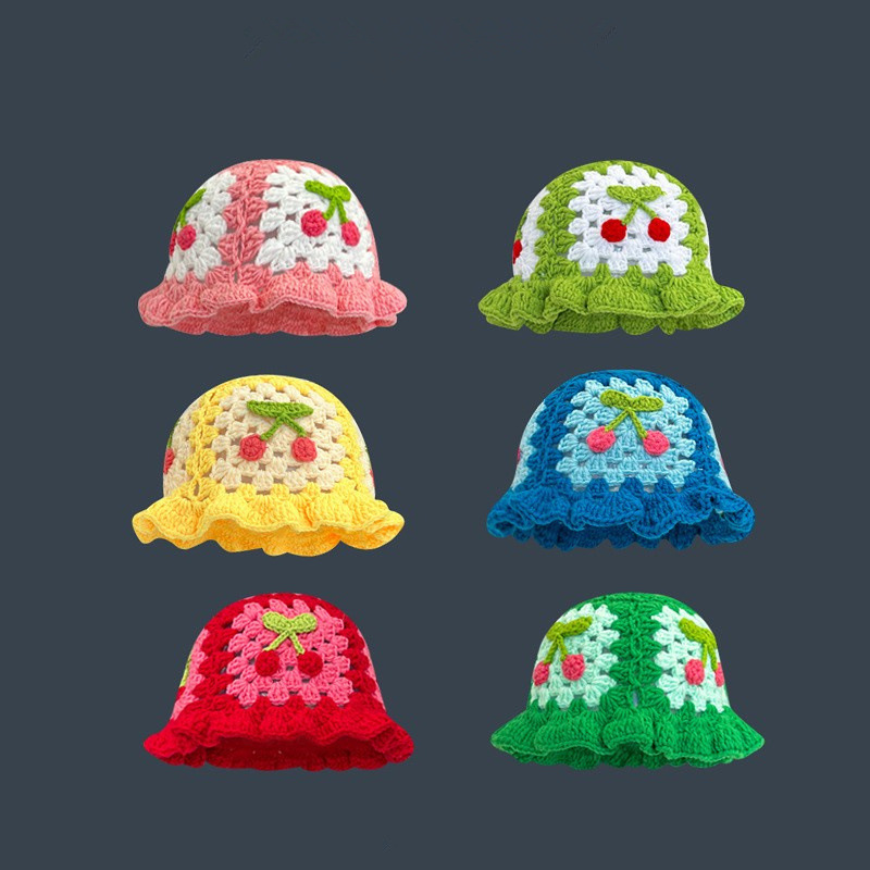 Mujeres Dulce Raya Cereza Flor Aleros Anchos Gorro De Lana display picture 3