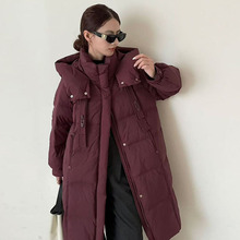 抗寒长款羽绒服女2025新款冬季加厚时尚双扣飘带过膝休闲大被子潮