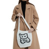 Knitted demi-season white one-shoulder bag for leisure, suitable for import, Japanese and Korean, with little bears