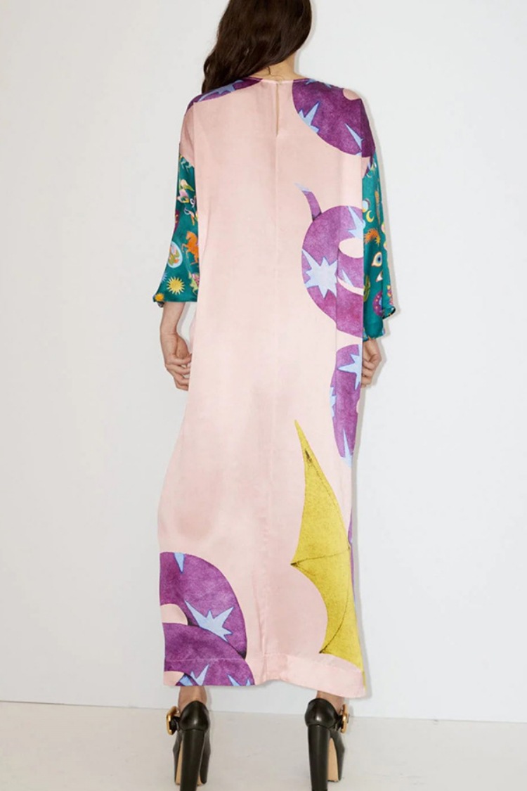 Autumn Retro Casual Loose Silk Long Sleeve Printed Maxi Dress 7 Autumn Retro Casual Loose Silk Long Sleeve Printed Maxi Dress