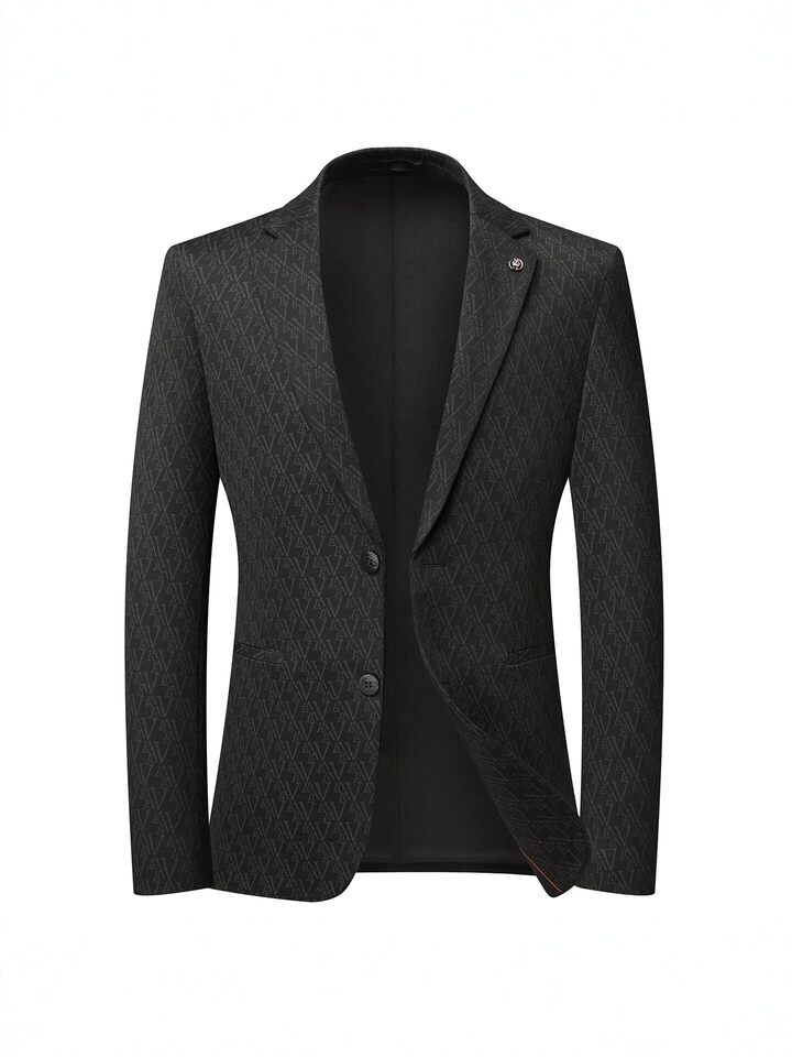 Áo vest nam dày dặn dài tay dáng ôm, dệt kim họa tiết chìm, chống nhăn, cổ vest một hàng hai cúc — Đen xám