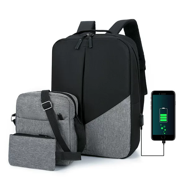 Cross-border Backpack Men's Casual Travel Large Capacity Three-piece Multi-function USB Backpack Business Commuter Schoolbag