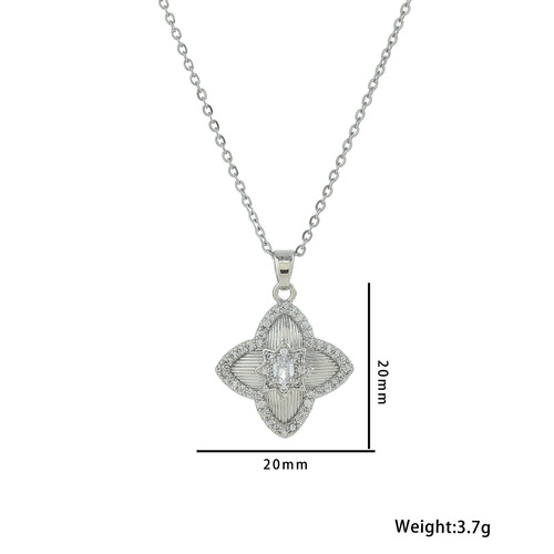 Necklace for Women, Influencer Lucky Grass Zircon Flower, Unique and Lightweight Luxury New Design Pendant Set, Titanium Steel Necklace
