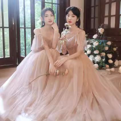 Wedding Bridesmaid Dress 2024 New Summer Pink Fairy Elegant Slimming Meat Covering Sister Dress Bridesmaid Group Niche Atmosphere
