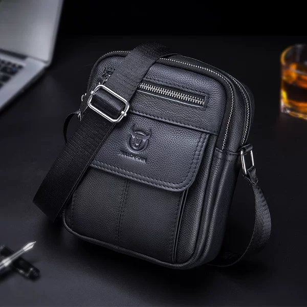 Captain Niu Men's Genuine Leather Shoulder Crossbody First Layer Cowhide Business Casual Korean Version Vertical Student Mini Cashier Bag