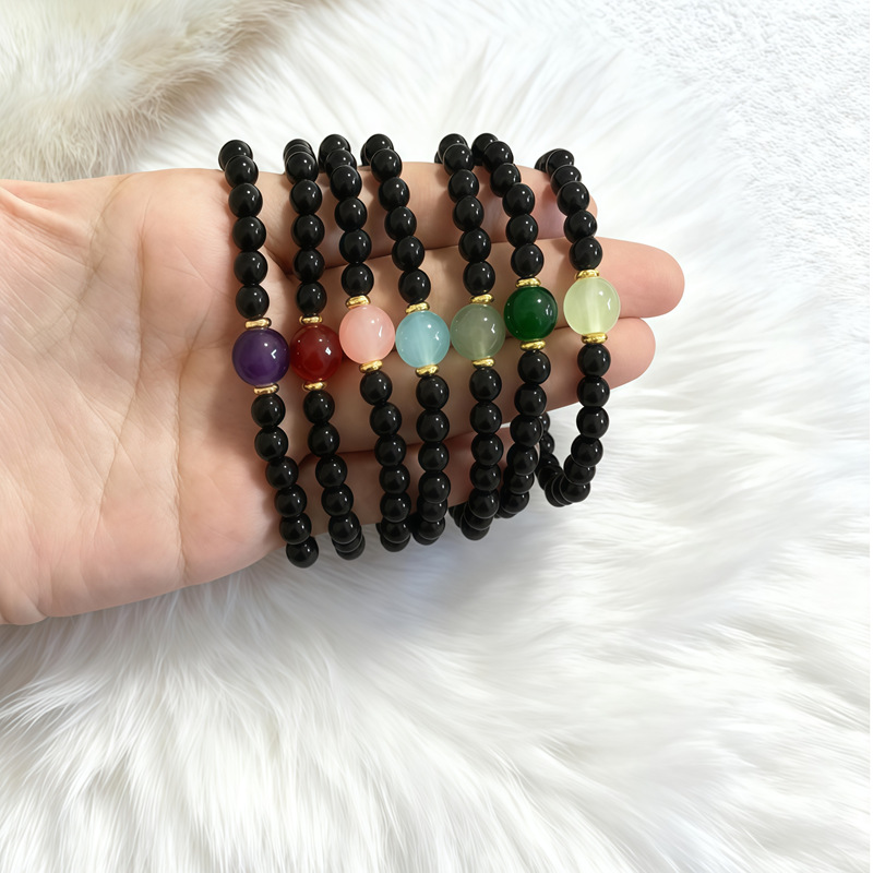 新款黑曜石琉璃水晶手串轻奢小众精致手链高级感配饰现货批发文玩
