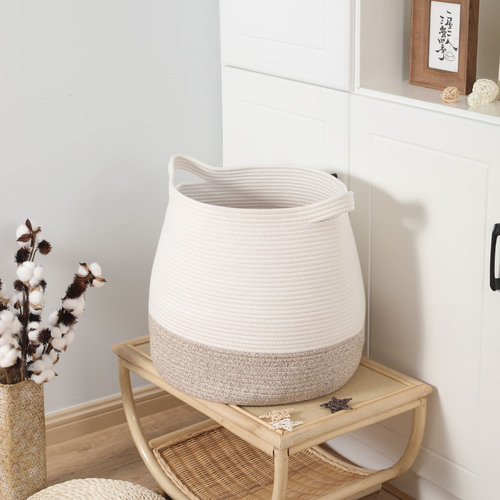 Japanese-style cotton rope woven storage basket round debris storage box cotton cord with handle dirty clothes basket toy basket organizing basket