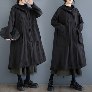 Spring and Autumn Yamamoto Dark Large Pocket Patch Pocket Hooded Coat Jacket Fashionable All-match plus size Long Coat