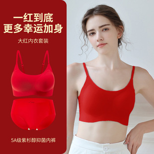 Year of the Snake, Zodiac Year, Red Intimates, Seamless One-Piece Fully Fixed Massage Cup, Comfortable and Festive Bra Set