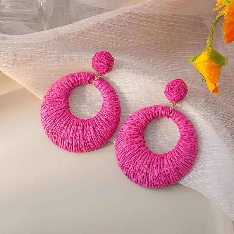 1 Pair Vacation Round Plating Alloy Raffia Drop Earrings display picture 3