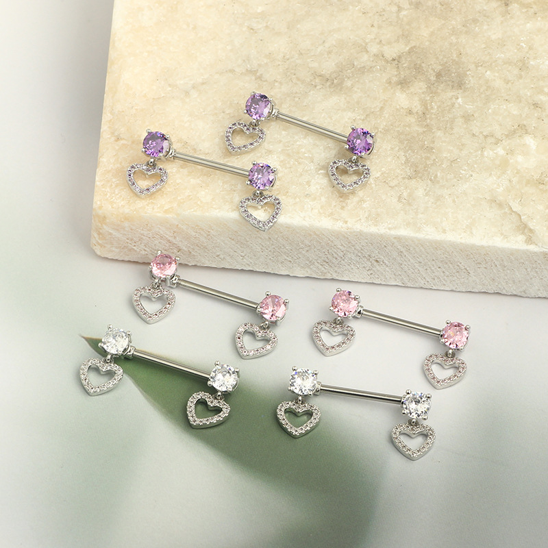 Nipple Rings & Studs Classification 1 Pair Nipple Rings & Studs Simple Style Solid Color 304 Stainless Steel Inlay Zircon Nipple Rings & Studs