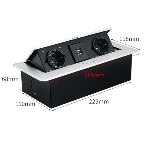 Elevated hidden EU power multimedia desktop outlet, embedded with European and American standard and German standard USB conference table outlet