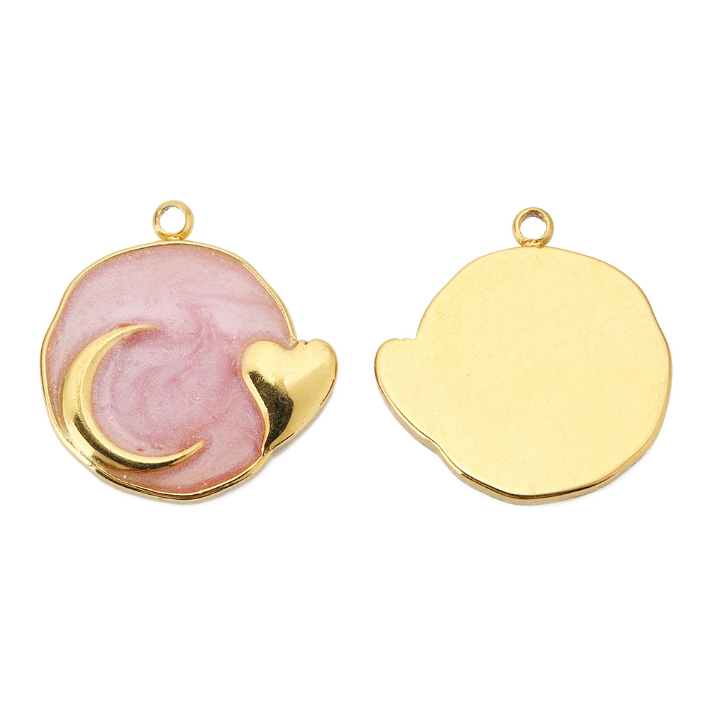 Moon, Heart Shape Pattern 5 PCS/Package 17*17mm Hole 1~1.9mm 304 Stainless Steel Moon Heart Shape Polished Pendant
