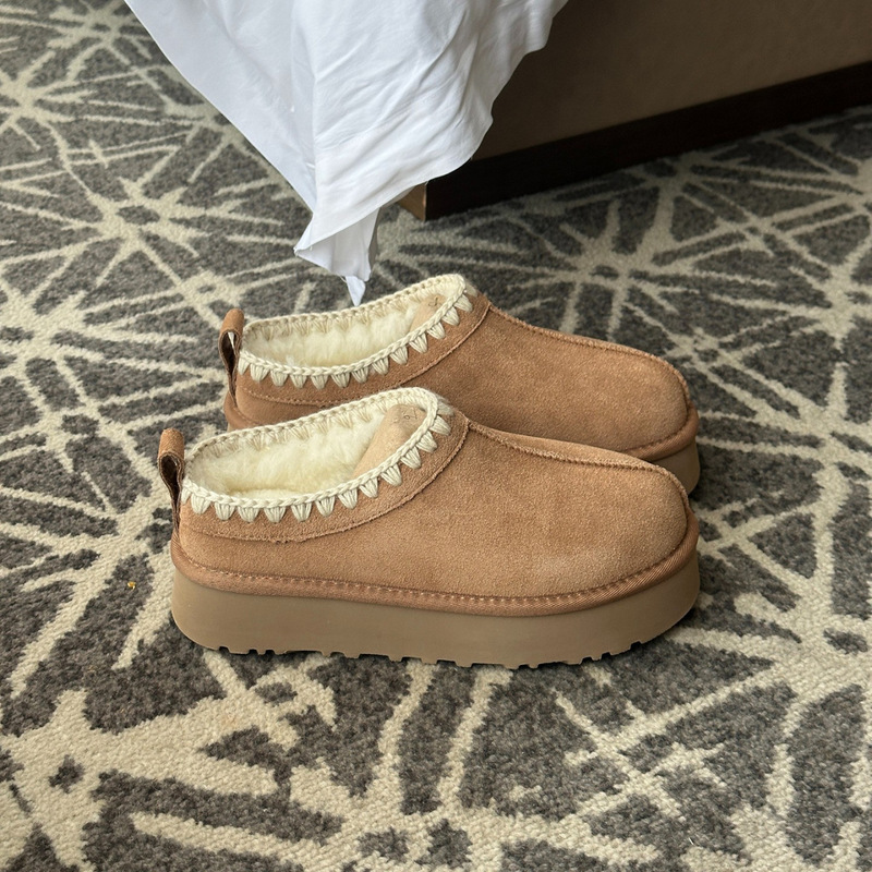 2025 New Autumn and Winter Snow Boots Women's Frosted Wool Braided Slip-On Slippers