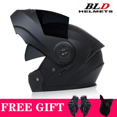 Flip-Up Helmets, Riding Half Helmets, Motosiklet kaskı (dəbilqə) - matt-black-brown-lenses-comes-with-mask-gloves-s55-56