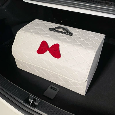 Car storage bag/box car trunk Camellia car - bow-white-storage-box-extra-large