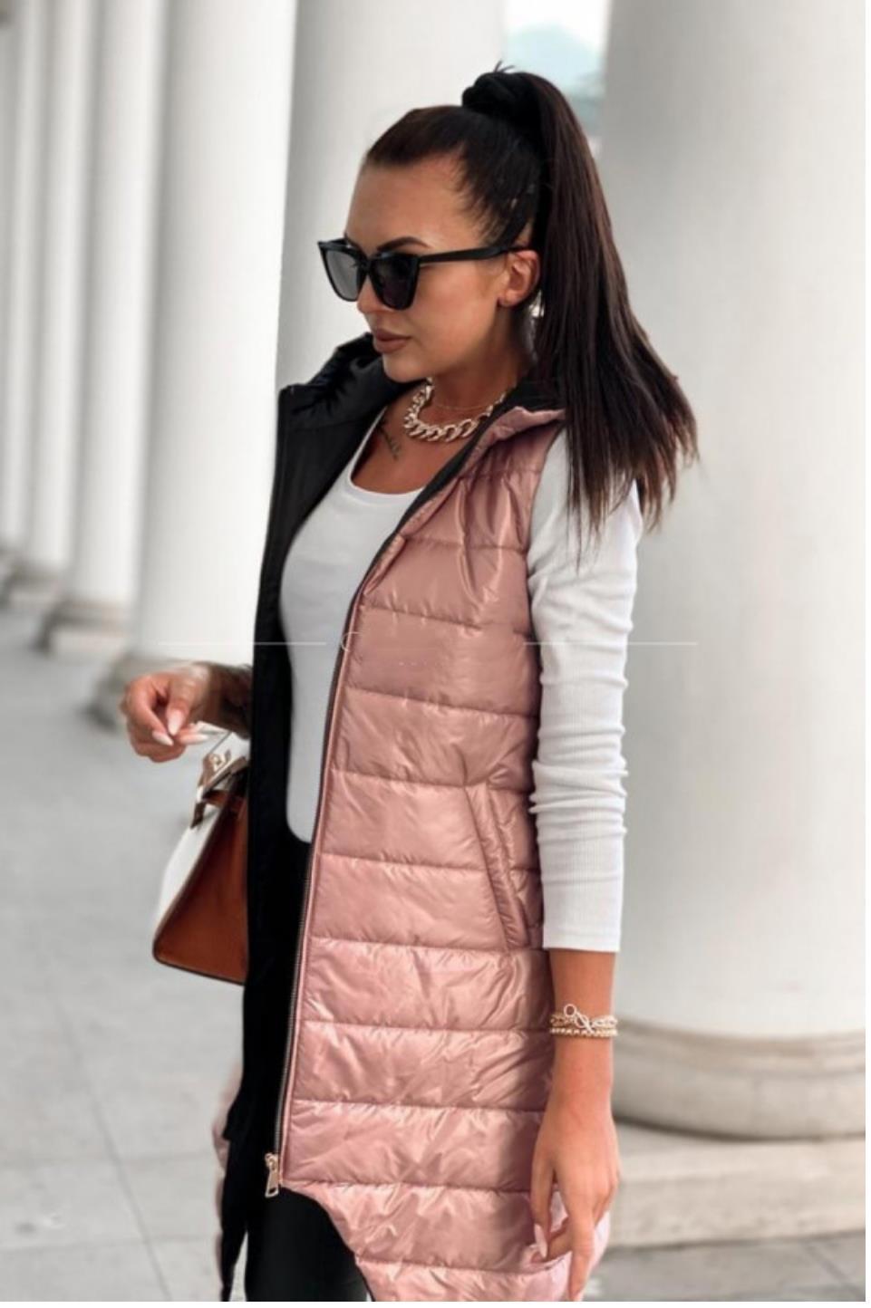 2021 deseo europeo y americano color sólido elegante Chaqueta de punto con capucha Chaleco de un solo pecho bolsillo sin mangas abrigo de longitud media