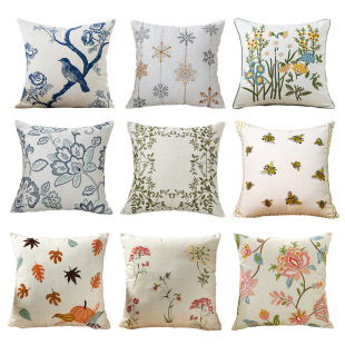Spot Cross-Border American Pastoral Style Cotton and Linen Pillowcases Amazon Embroidered Pillowcases Do Not Include Pillow Cores