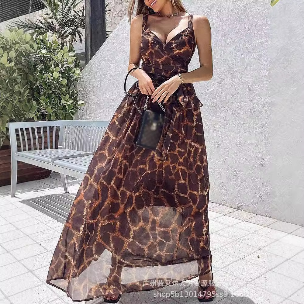 LZJ1078欧美新款豹纹性感长裙