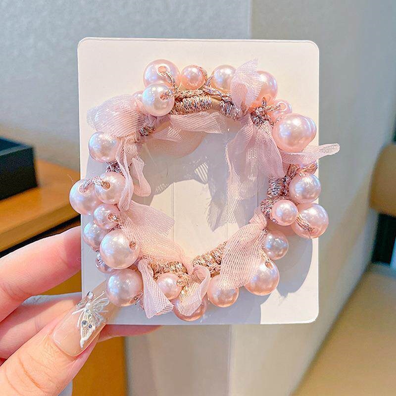 Moda nueva alta sensación de cabello de perla nueva línea de cabello de alta gama de cabello de cabello de mujer bola de cabello anillo de cabello flores