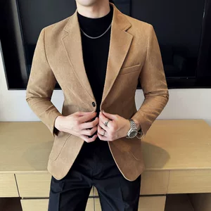 灯芯绒小西装男士春秋款外套2025新款韩版修身单西高级感休闲西服