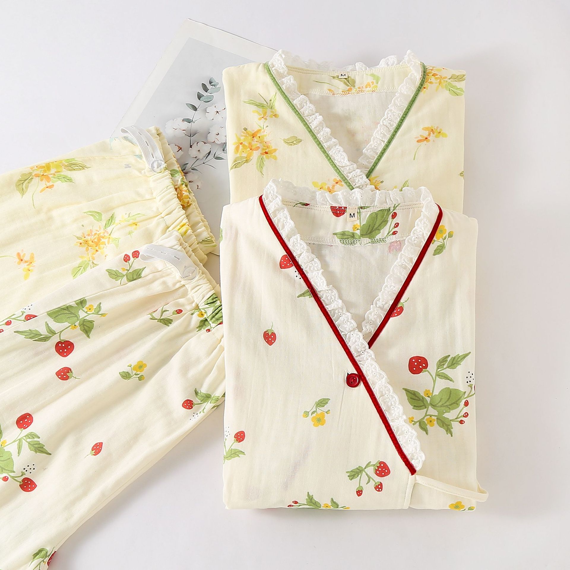 코튼 더블 거즈 기모노 사계절 얇은 산후 모성 수유 임신 여성 잠옷 여성 홈 의류