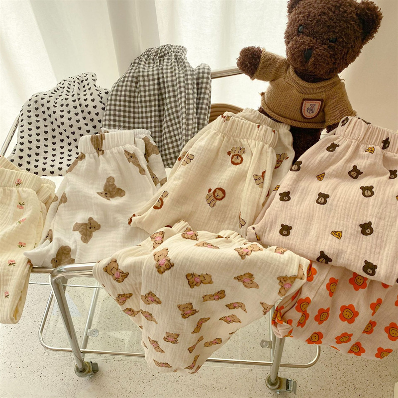 Children's Korean Cotton Gauze Anti-Mosquito Pants 2025 Summer Girls Baby Double-Layer Gauze Bloomers Boys' Pants Thin and Loose