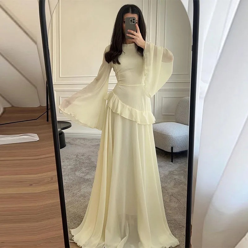 欧美跨境2025新款褶皱长裙女装修身o型领收腰晚礼服时尚连衣裙|undefined