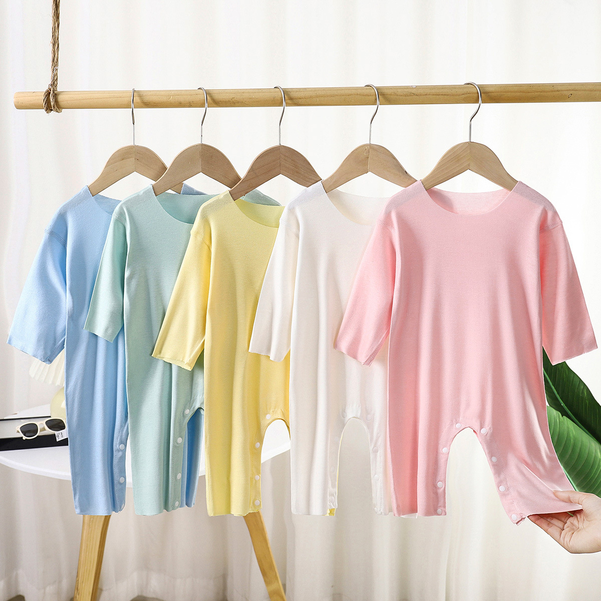 New One-Piece Baby Pullover, Long Romper, Pajamas, Baby Seamless Intimates, Modal Summer Thin Section