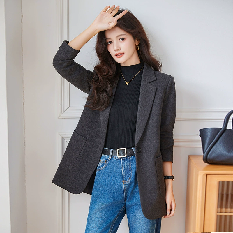 Apricot demi-season small classic suit jacket, thermal underwear for leisure, 2023 collection, for teenagers, autumn