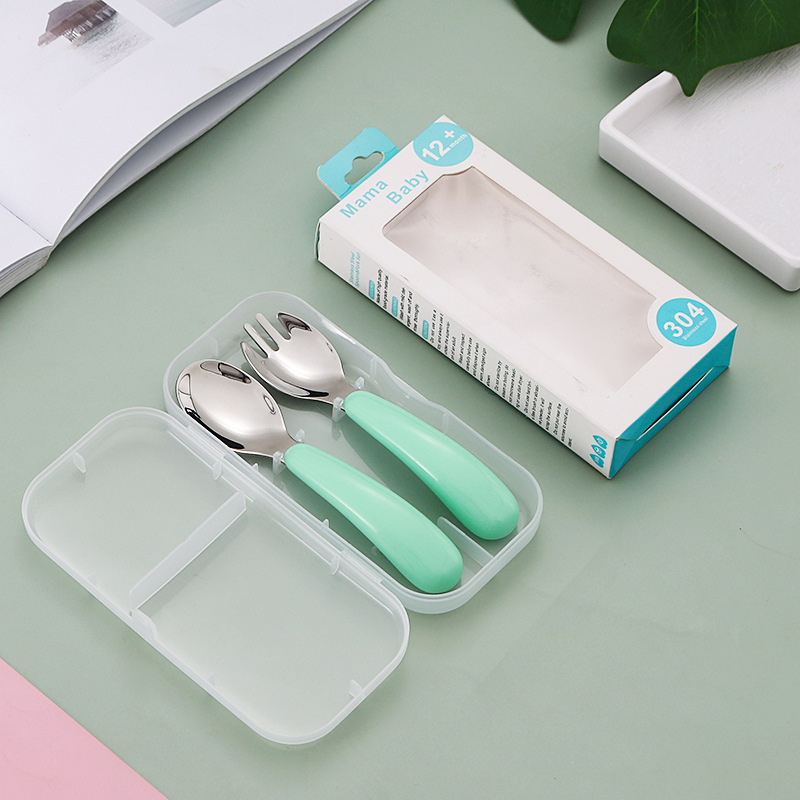 304 acero inoxidable niños cubiertos portátiles juegos de dibujos animados cuchara tenedor cuchara de entrenamiento para bebés cuchara tenedor casera
