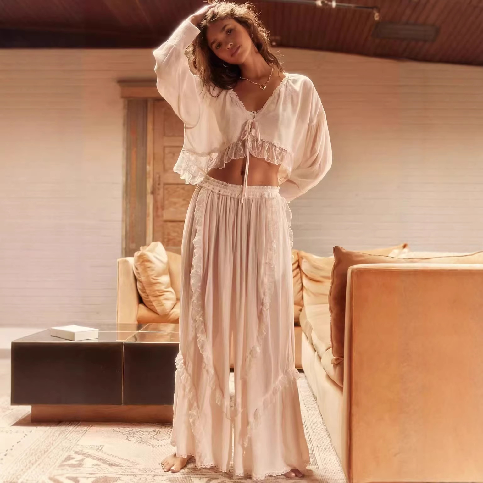 2025 European and American Cross-Border Fashion New Classic Women's Lace Splicing Suit