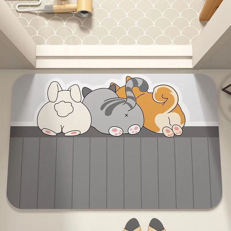 Huishoudelijke diatomeeënaarde badkamermat, absorberend, antislip, toiletdeur, cartoon, vuilafstotende voetmat_voghion.com