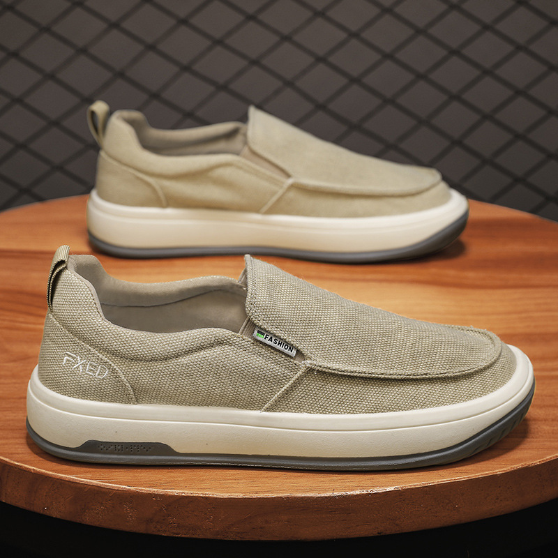 Men's shoes breathable old Beijing cloth shoes casual men's canvas shoes lazy one pedal soft-soled work shoes_voghion.com