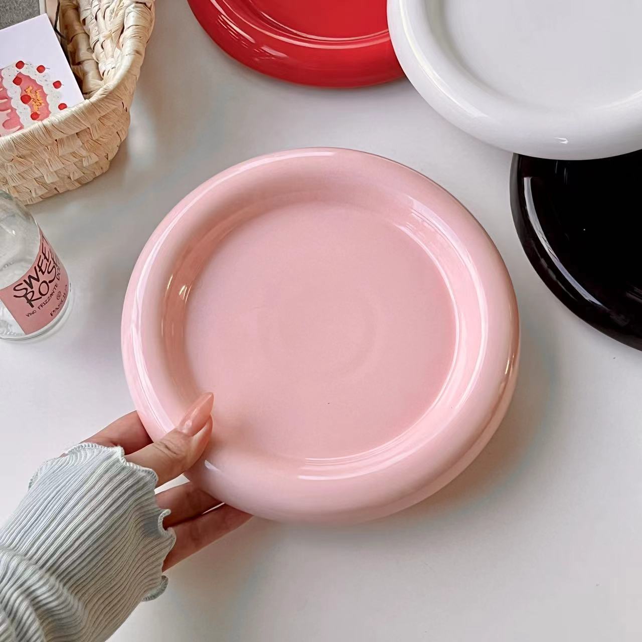 Ins 스타일 식기 통비 플레이트 홈 하이 엔드 퓨어 화이트 디저트 플레이트 커피 숍 파스타 플레이트 조식 플레이트