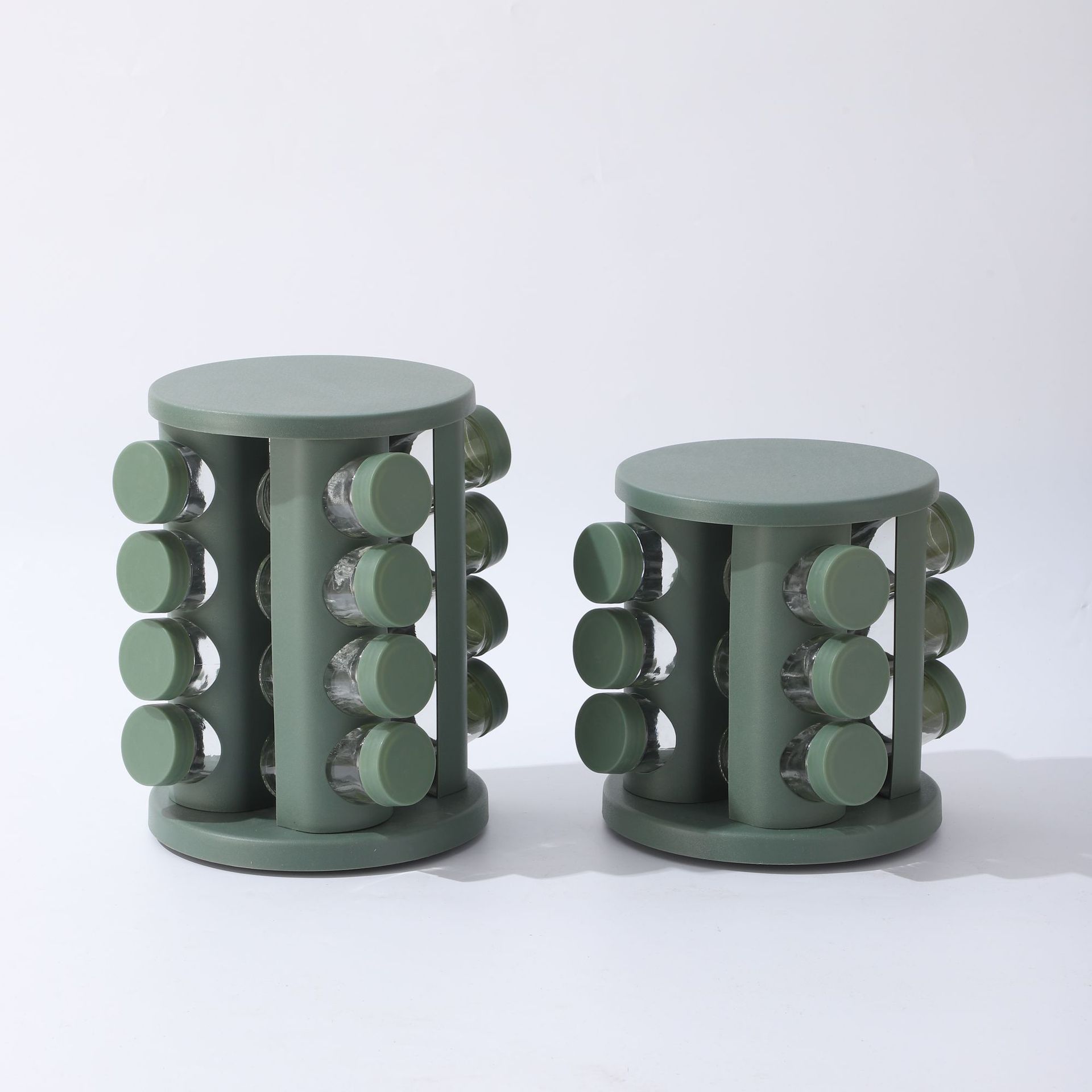 Estante de condimento giratorio de acero inoxidable Estante de condimento dorado de cocina para el hogar Estante de almacenamiento de tanque de condimento de especias de vidrio