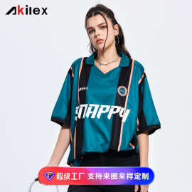 条纹复古球衣潮牌定制美式街头球迷短袖男女足球服美式情侣上衣