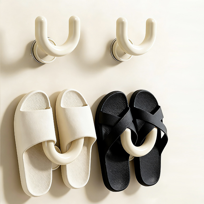 Bathroom suction cup slipper rack, no-drill wall-mounted bathroom storage rack, drainage rack, shoe storage magic tool for wall mounting