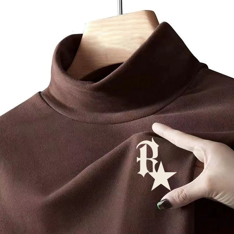 Directo de fábrica de color puro simple de gama alta de terciopelo a prueba de frío cálido medio cuello alto ropa interior hombres otoño camiseta superior