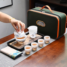 冰种羊脂玉瓷户外旅行茶具套装便携式户外喝茶陶瓷盖碗茶杯小套装