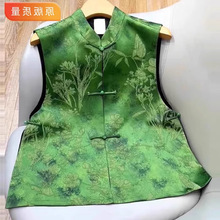 新中式复古国风绿色马甲背心女春夏气质漂亮改良唐装盘扣坎肩上衣